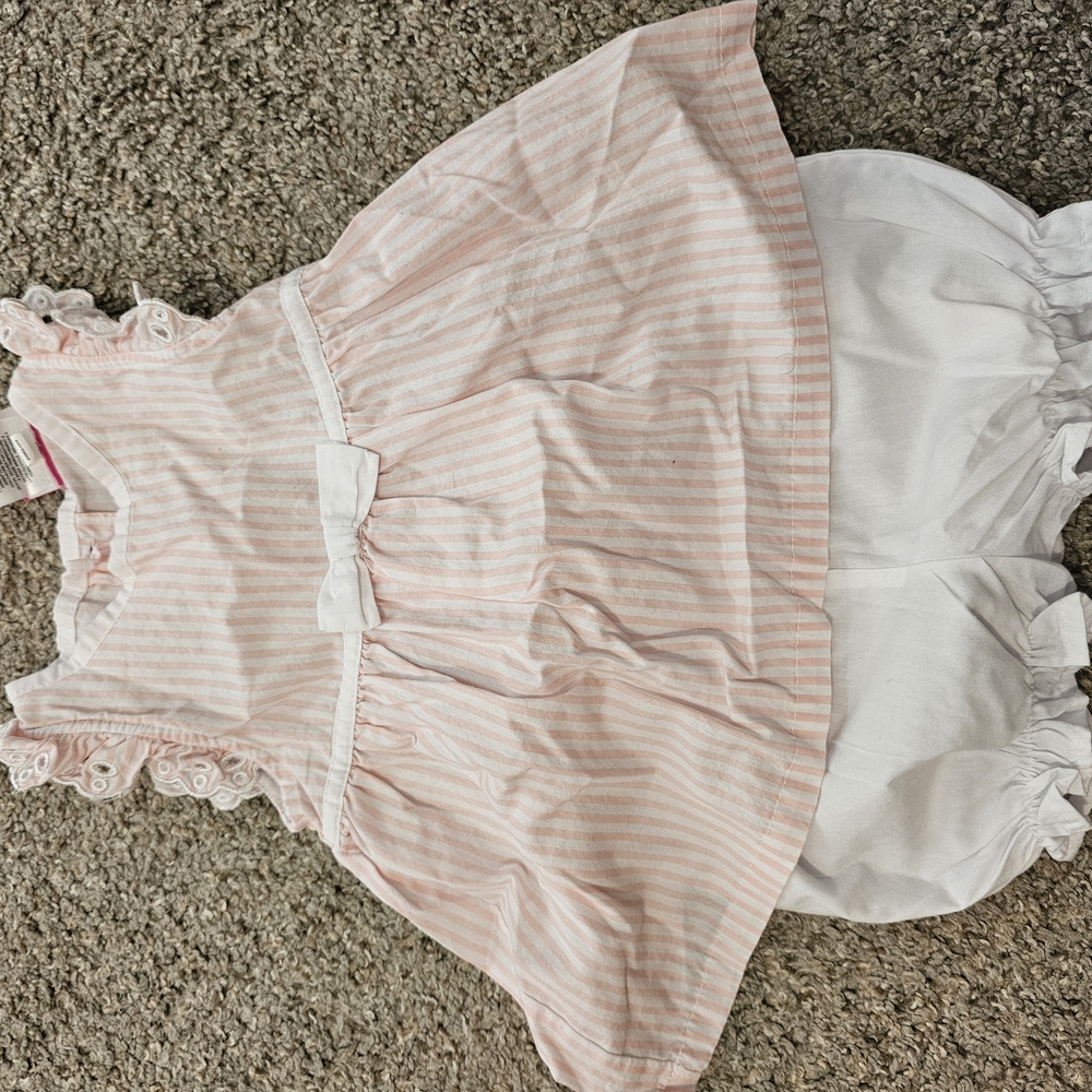 Pink Striped Baby Dress with Bloomers